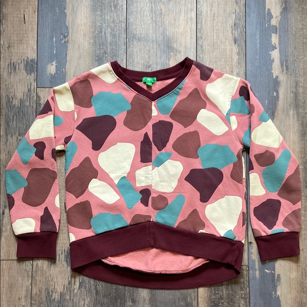 Dip Girls Abstract Pullover Sweatshirt Cropped Sweater Pink Sz Large 12-14 Cute